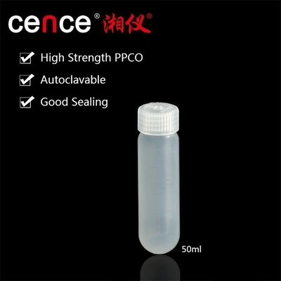 PP PPCO مواد لوله سانتریفیوژ با مهر و موم کاپ 50ml لوله با سرعت بالا Max RCF 50000xg